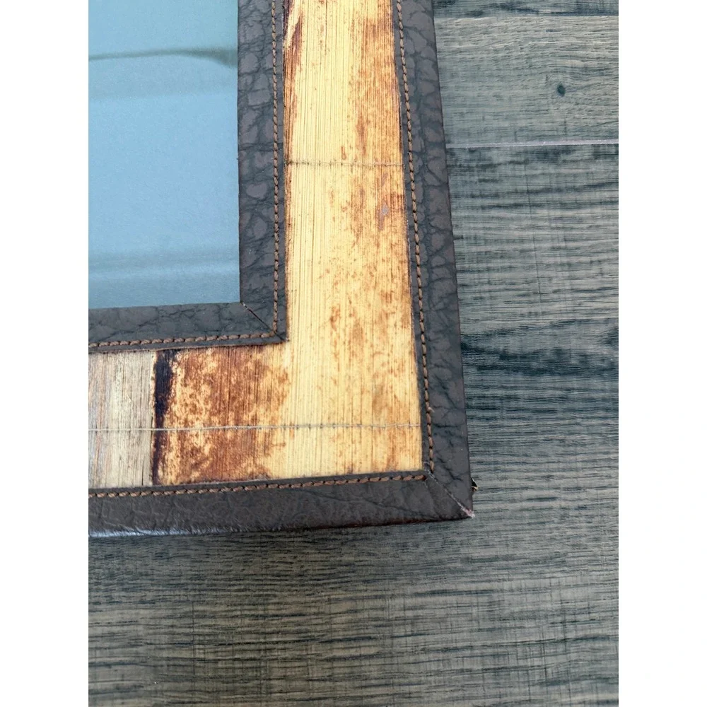 Vintage Leather & Straw 4x6 Picture Frame Rustic Western Farmhouse Decor